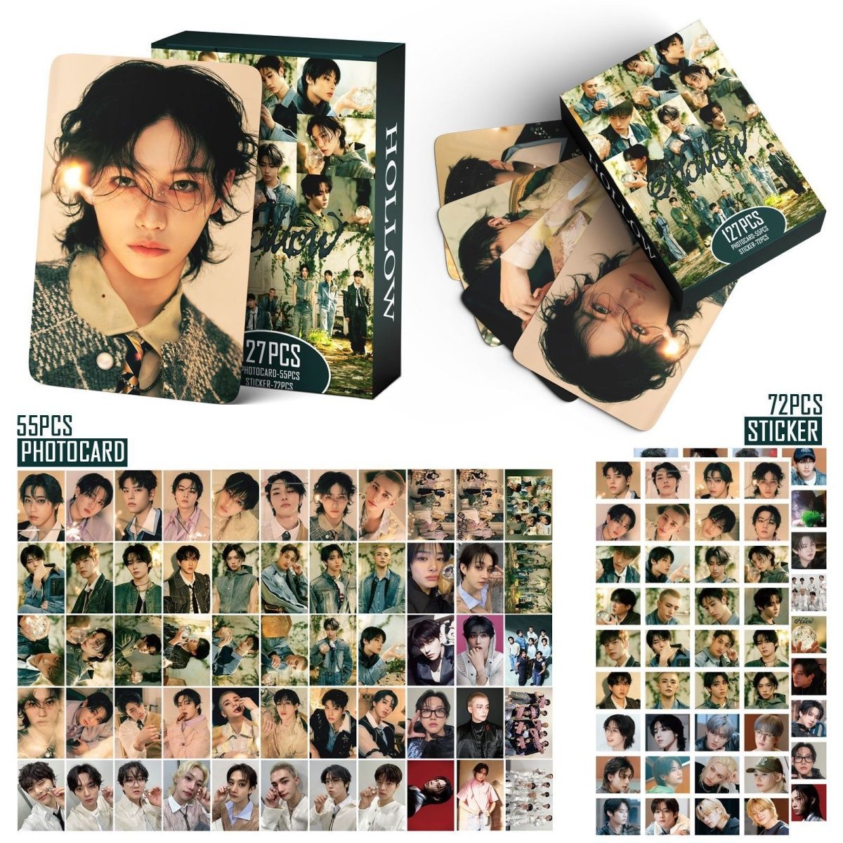 STRAY KIDS MERCH PHOTOCARDS HOLLOW KIT 127 PCS (55 PHOTOCARDS + 72 STICKERS)